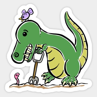 Gardening Gardener Tyrannosaurus Dinosaur Dino Cartoon Cute Character Sticker